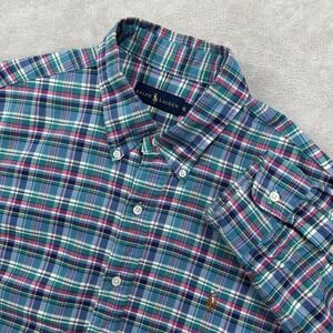 Ralph Lauren Shirt Mens Extra Large Blue Green Plaid Button Down Long Sleeve